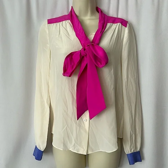 Kate Spade NWT Cream 💯% Silk Long Sleeve Button Up Blouse Shirt Top **Size 0** - Picture 1 of 5